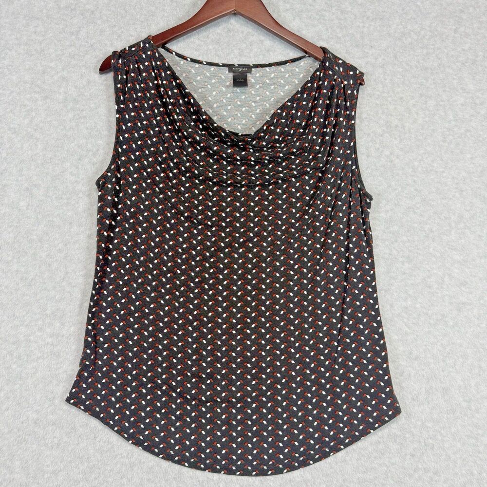 Ann Taylor Romantic 2000s Black w/ Rust & Cream Geometric  Rayon - Size L